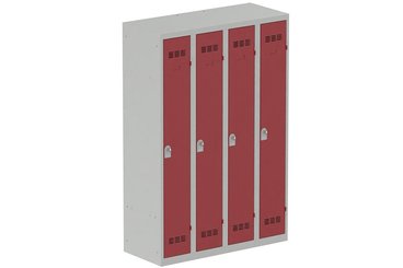 [Pas de famille] - [Pas de sous famille] - Vestiaire industrie propre 4 portes (fermeture cadenas) H180xL120xP50cm coffre gris clair/ porte(s) rouge