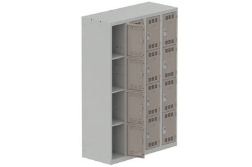 [Pas de famille] - [Pas de sous famille] - Vestiaire multicases 4 colonnes L,30cm 4 cases (fermeture cadenas) H,180xL,120xP,50cm coffre gris clair/portes basalte
