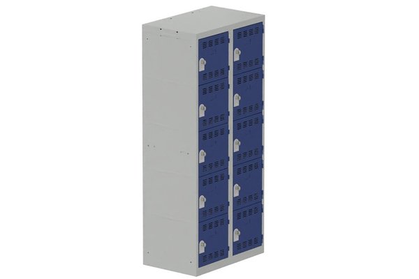 VESTIAIRES MULTICASES - 2 Colonnes - Vestiaire multicases, 2 colonnes L.80cm/10 cases, coffre gris clair/portes bleu foncé