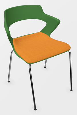VISITEURS ET FONCTIONNELS - 4 Pieds - SWEETY Chaise 4 pieds tube, piétement chrome, coque polypropylène coloris vert, placet assise tissu BONDAI coloris jaune