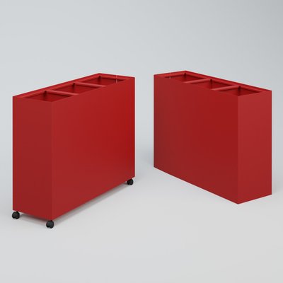 ACCESSOIRES - ACCESSOIRES  - Poubelle 3 Modules HT 75 cm Larg. 90 cm Prof. 30cm avec roulettes . Coffre Rouge