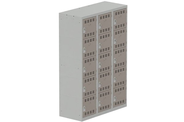 [Pas de famille] - [Pas de sous famille] - Vestiaire multicases 3 colonnes L,40cm 5 cases (fermeture cadenas) H,180xL,120xP,50cm coffre gris clair/portes basalte