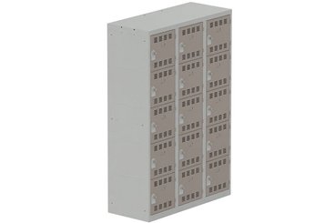 [Pas de famille] - [Pas de sous famille] - Vestiaire multicases 3 colonnes L,40cm 5 cases (fermeture cadenas) H,180xL,120xP,50cm coffre gris clair/portes basalte