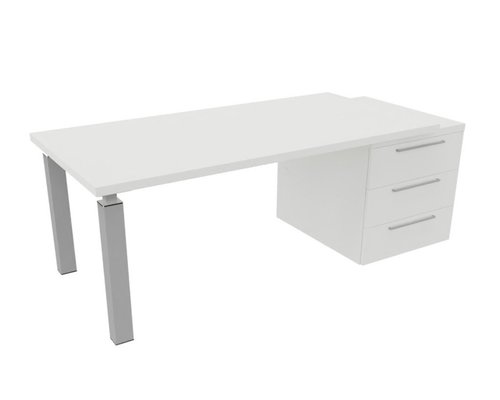 [Pas de famille] - [Pas de sous famille] - X4- Plan Manager 200x100cm + caisson XXL débordant (encombrement 226x100cm) Plateaux : blanc /Piètements : alu /Caisson : blanc