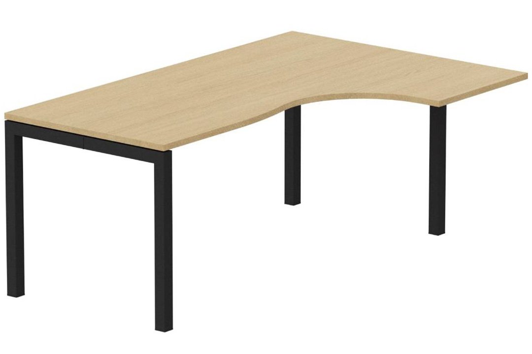 K3- Plan compact 90° asymétrique 180x120x80/60cm sur pied de soutien - retour à droite - Finitions : Plateau : Chêne (CE) /Piétements : noir