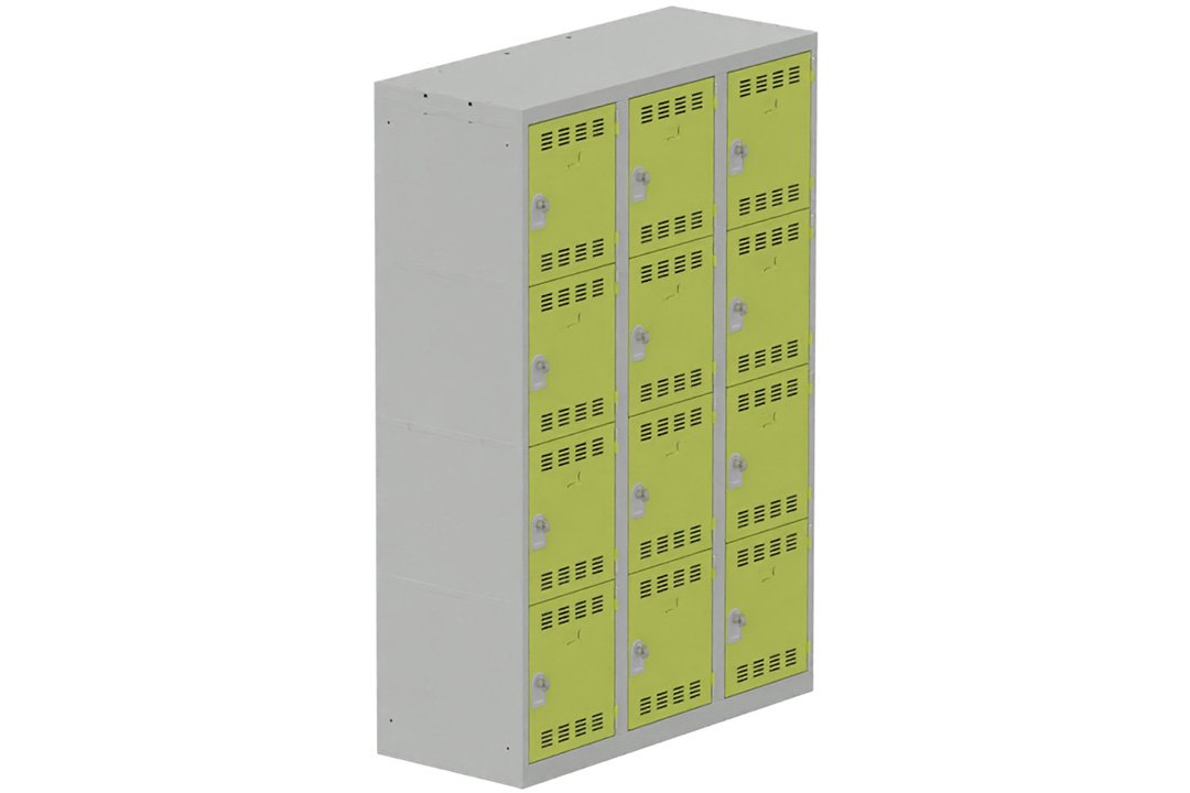 Vestiaire multicases 3 colonnes L,40cm 4 cases (fermeture cadenas) H,180xL,120xP,50cm coffre gris clair/portes anis