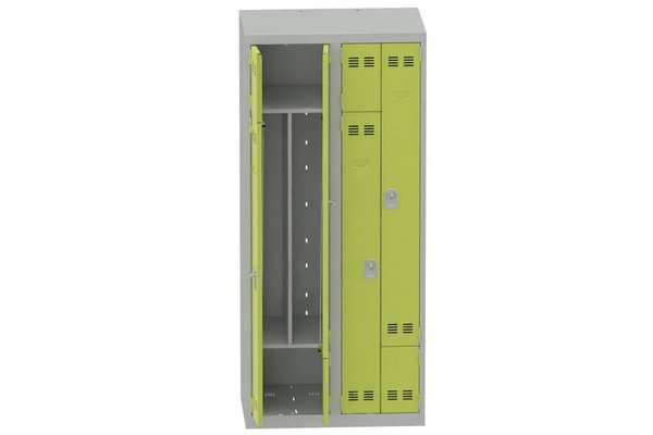 [Pas de famille] - [Pas de sous famille] - Vestiaire gain de place 2 colonnes (fermeture cadenas) H,180xL,80xP,50cm coffre gris clair/portes anis