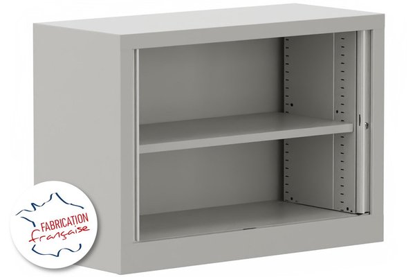 ARMOIRES A RIDEAUX - Largeur 100 cm  / Hauteur 69.5 cm  - Armoire à rideaux H69,5xL100cm 1 tablette, corps aluminium, rideaux acacia