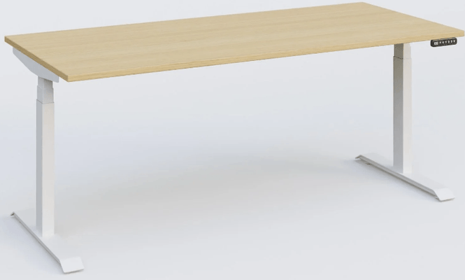 [Pas de famille] - [Pas de sous famille] - Poste solo 200*80 réglable en hauteur électriquement de 65-130 cm gamme KPro3. Plateau chêne et piètement blanc