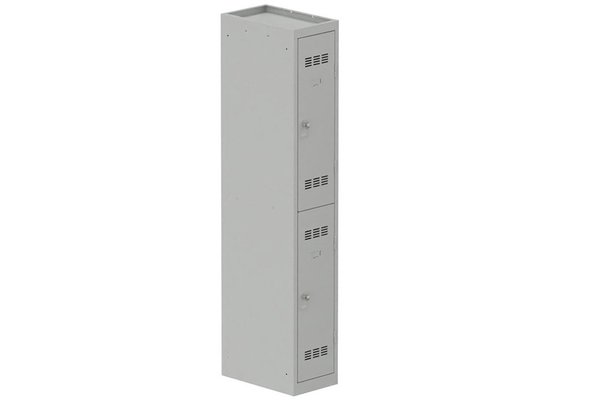 [Pas de famille] - [Pas de sous famille] - Vestiaire multicases 1 colonne L,30cm 2 cases (fermeture cadenas) H,180xL,30xP,50cm coffre gris clair/portes gris clair