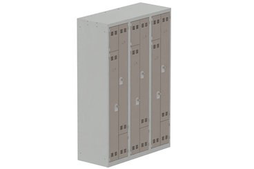 [Pas de famille] - [Pas de sous famille] - Vestiaire gain de place 3 colonnes (fermeture cadenas) H,180xL,120xP,50cm coffre gris clair/portes basalte