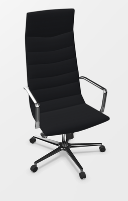 DIRECTION - Fauteuils - Fauteuil giratoire haut dossier STRATUS, mécanisme basculant décentré, piétement 5 branches aluminium poli sur roulettes, laine rouge