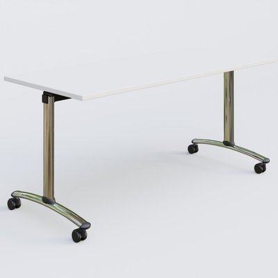 [Pas de famille] - [Pas de sous famille] - Table abattante gamme Arca 160-70 cm. Plateau Blanc et pietement Chrome.