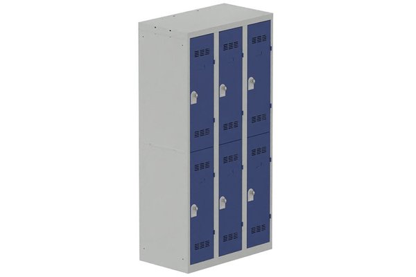 VESTIAIRES MULTICASES - 3 Colonnes - Vestiaire multicases, 3 colonnes L.90 cm/6 cases, coffre gris clair/portes bleu foncé
