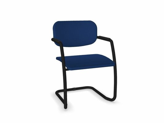 VISITEURS ET FONCTIONNELS - Luge - DIVA fauteuil dos tissu. piétement luge laqué noir. assise et dossier tissu BONDAI coloris bleu