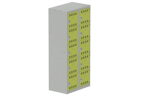 [Pas de famille] - [Pas de sous famille] - Vestiaire multicases 2 colonnes L,40cm 5 cases (fermeture cadenas) H,180xL,80xP,50cm coffre gris clair/portes anis