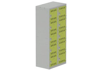 [Pas de famille] - [Pas de sous famille] - Vestiaire multicases 2 colonnes L,40cm 5 cases (fermeture cadenas) H,180xL,80xP,50cm coffre gris clair/portes anis