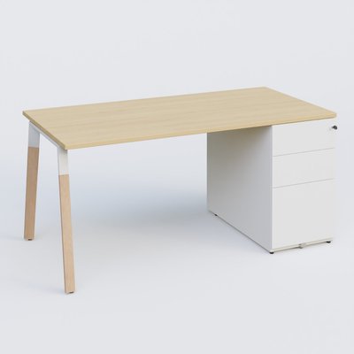 [Pas de famille] - [Pas de sous famille] - K8 WOOD Plan 180x80 avec caisson porteur en métal. Plateau chêne et caisson blanc.