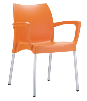 POLYPROPYLENE - FAUTEUILS  - RHODES- Fauteuil empilable  en polypropylène structure en aluminium anodisè -Finition assise orange