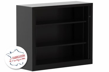 ARMOIRES A RIDEAUX - Largeur 120 cm - Armoire à rideaux H100xL120cm 2 tablettes coffre noir / rideaux acacia