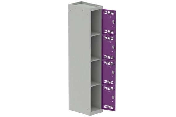 [Pas de famille] - [Pas de sous famille] - Vestiaire multicases 1 colonne L,30cm 4 cases (fermeture cadenas) H,180xL,30xP,50cm coffre gris clair/portes prune