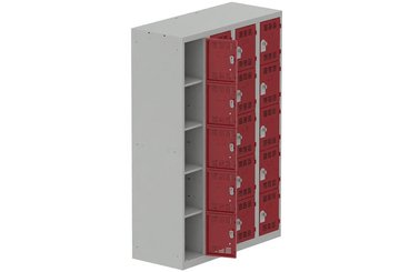 [Pas de famille] - [Pas de sous famille] - Vestiaire multicases 4 colonnes L,30cm 5 cases (fermeture cadenas) H,180xL,120xP,50cm coffre gris clair/portes rouge