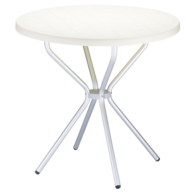 POLYPROPYLENE - TABLES  - MAJORQUE-Table plateau diamètre 80 cm en polypropylène recyclable , pieds 25 mm en aluminium anodisé -Finition plateau beige