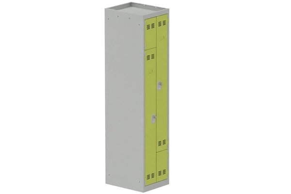 [Pas de famille] - [Pas de sous famille] - Vestiaire gain de place 1 colonne (fermeture cadenas) H,180xL,40xP,50cm coffre gris clair/portes anis