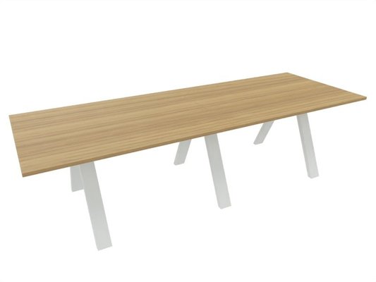 [Pas de famille] - [Pas de sous famille] - TABLE RECTANGULAIRE 2 PLATEAUX 280X120CM SUR STRUCTURE X3 MEETING. Plateau Noyer et piètement Blanc.