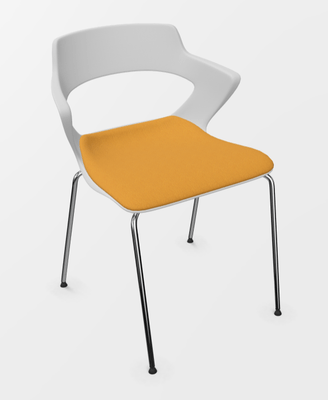 VISITEURS ET FONCTIONNELS - 4 Pieds - SWEETY Chaise 4 branches acier, piétement chrome, coque polypropylène coloris blanc, placet assise tissu XTREM coloris jaune