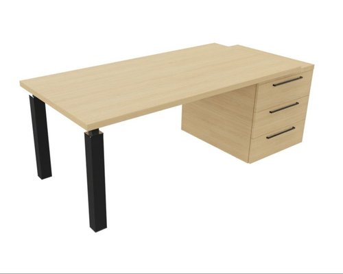 Gamme X4 - Tables de bureau - X4- Plan Manager 180x90cm + caisson XXL débordant (encombrement 206x90cm) -Finitions = Plateau : Chêne (CE) / Caisson : Chêne (CE) / Piètements : Noir Grainé MAT (NG)