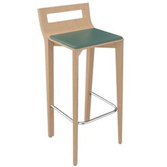 SCOLAIRE - Se Restaurer - Tabouret MATHILDE ass. tissu enduit dossier et pièt. bois repose-pieds chromé - H80 cm