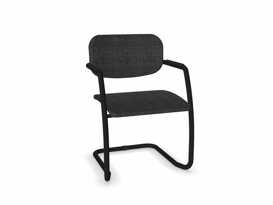 VISITEURS ET FONCTIONNELS - Luge - DIVA fauteuil dos tissu. piétement luge laqué noir assise et dossier tissu BERTA coloris gris noir