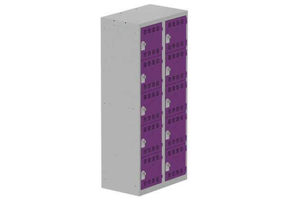 [Pas de famille] - [Pas de sous famille] - Vestiaire multicases 2 colonnes L,40cm 5 cases (fermeture cadenas) H,180xL,80xP,50cm coffre gris clair/portes prune