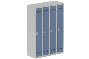 [Pas de famille] - [Pas de sous famille] - Vestiaire industrie propre 4 portes (fermeture cadenas) H180xL120xP50cm coffre gris clair/ porte(s) bleu