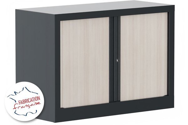 [Pas de famille] - [Pas de sous famille] - Armoire à rideaux H69,5xL100cm 1 tablette coffre anthracite/rideaux Acacia