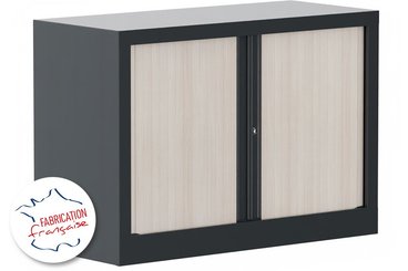[Pas de famille] - [Pas de sous famille] - Armoire à rideaux H69,5xL100cm 1 tablette coffre anthracite/rideaux Acacia