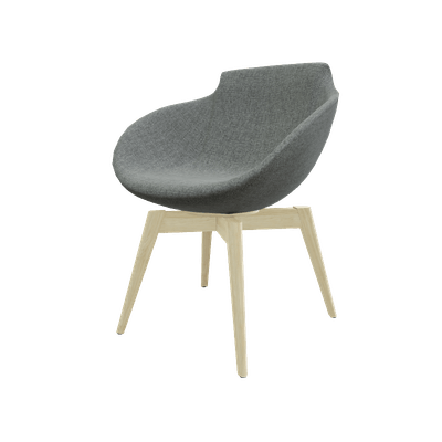 FAUTEUILS/POUFS - 4 pieds bois - Coco - Fauteuil 4 pieds bois naturel (W1). Tissu Int Step Gris clair (SMG) - Tissu Ext Step Gris clair (SMG)