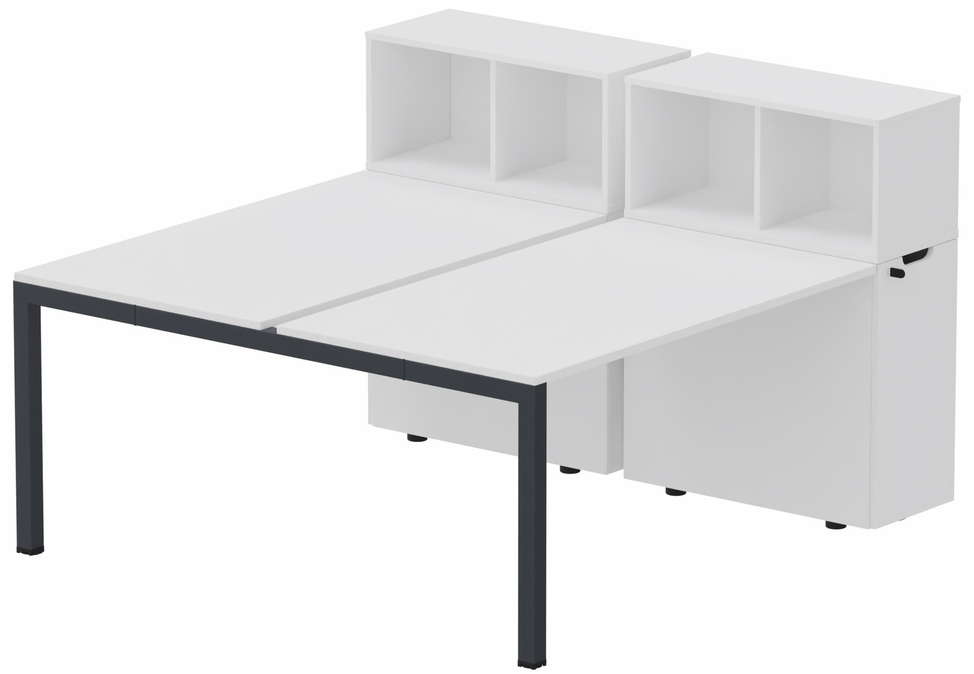 K3 Bench départ avec niche sur rangement personnel 156x80cm encombrement 156x165cm, plateau blanc, structure anthracite