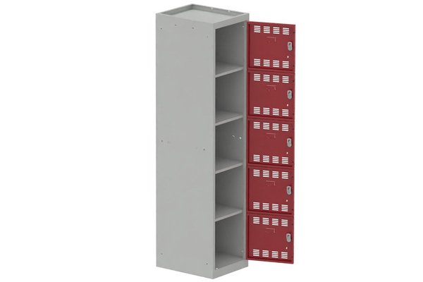 [Pas de famille] - [Pas de sous famille] - Vestiaire multicases 1 colonne L,40cm 5 cases (fermeture cadenas) H,180xL,40xP,50cm coffre gris clair/portes rouge