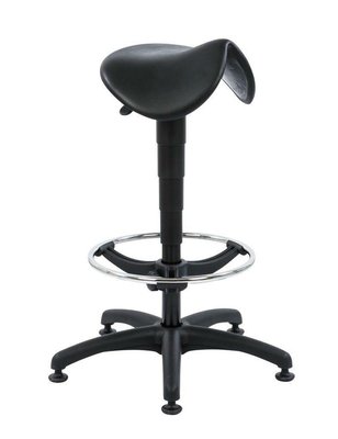 TECHNIQUES - Tabourets - Tabouret haut TRACTOR avec repose-pieds sur patins, réglage en hauteur de 56 à 84cm, coloris noir, piétement nylon noir