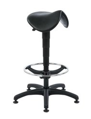TECHNIQUES - Tabourets - Tabouret haut TRACTOR avec repose-pieds sur patins, réglage en hauteur de 56 à 84cm, coloris noir, piétement nylon noir