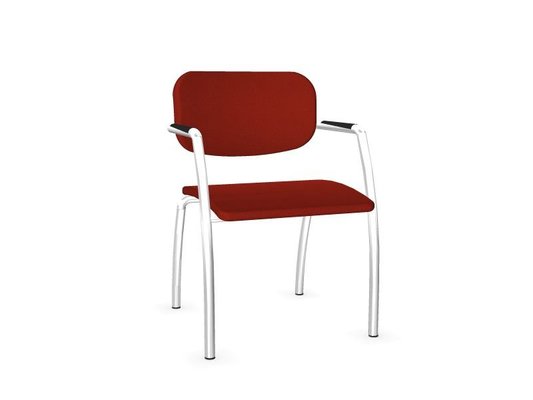 VISITEURS ET FONCTIONNELS - 4 Pieds - Diva - Chaise piétement 4 pieds chrome (CH).Assise et dossier tissu Bondai Rouge (4011)