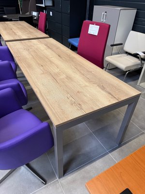 DESTOCKAGE - Bureau - Bureau plan droit 200 x 80 cm plateau chêne naturel et piétement couleur tortora + caisson sur roulette