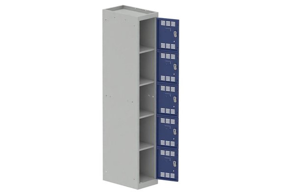 VESTIAIRES MULTICASES - 1 Colonne - Vestiaire multicases, 1 colonne L.30cm/5 cases, coffre gris clair/portes bleu foncé