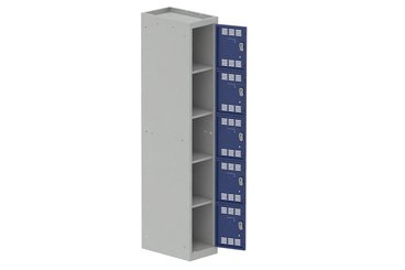 VESTIAIRES MULTICASES - 1 Colonne - Vestiaire multicases, 1 colonne L.30cm/5 cases, coffre gris clair/portes bleu foncé
