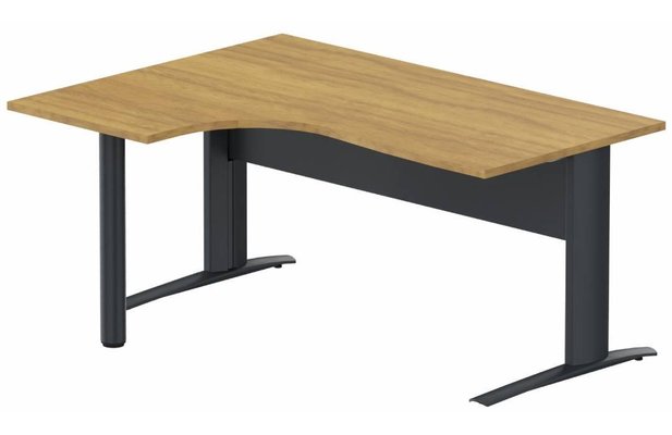 Gamme K1 - Plans compacts - K1 Voile de fond Métal - Plan compact 90° asymétrique 180x120x80/60cm sur pied de soutien - retour à gauche -Finitions : PLATEAUX: NOYER (NO) / PIETEMENTS: ANTHRACITE (AN)