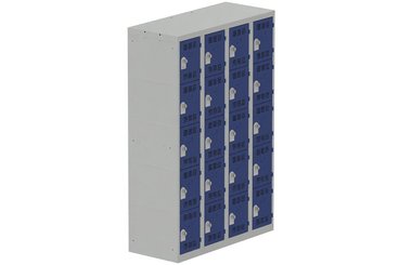 VESTIAIRES MULTICASES - 4 Colonnes - Vestiaire multicases, 4 colonnes L.120cm/20 cases, coffre gris clair/portes bleu foncé