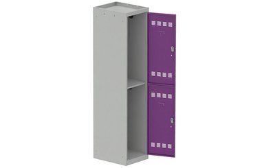 [Pas de famille] - [Pas de sous famille] - Vestiaire multicases 1 colonne L,40cm 2 cases (fermeture cadenas) H,180xL,40xP,50cm coffre gris clair/portes prune