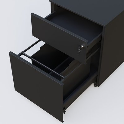 CAISSONS  - Mobiles - Caisson métal sur roulettes 2 tiroirs H57xL42xP54cm/ noir grainé